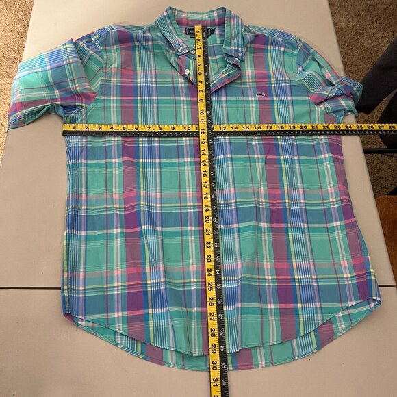 Vineyard Vines Shirt Men Large Slim Fit Tucker Button Up Casual Dress Green Blue - Picture 2 of 9
